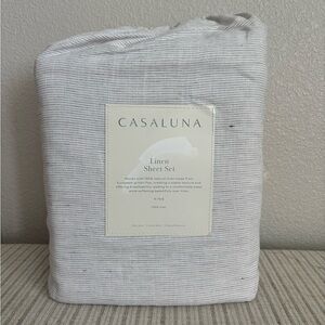NWT King 100% Linen Sheet Set Dark Gray Micro Stripe - Casaluna